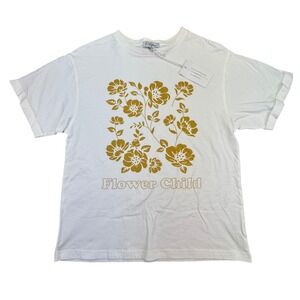 Polagram Shirt Women's Small NEW Flower Child Graphic White Gold Floral Print